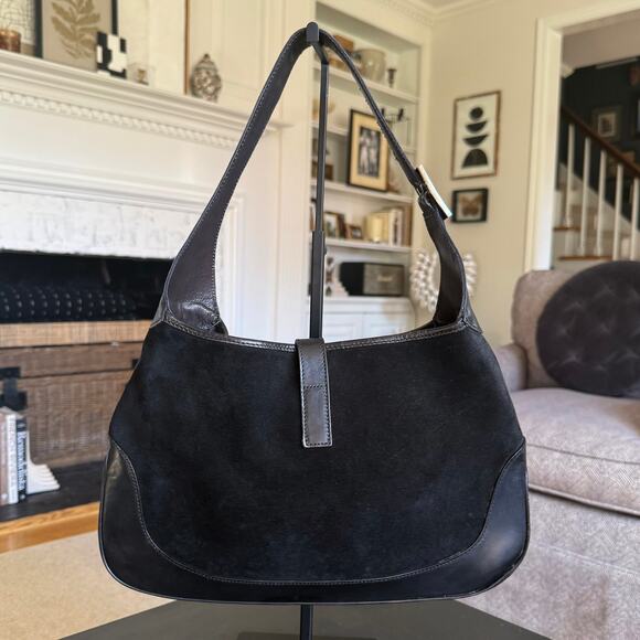 GUCCI Black Suede Jackie Sherry Bouvier Stripe Hobo Bag Leather - Picture 8 of 10